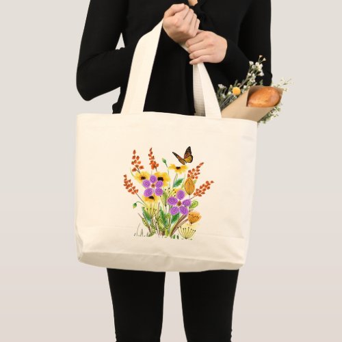 Butterfly Yellow Purple Floral Shopping Tote Bag