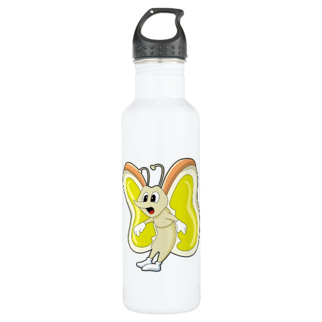 Butterfly yellow stainless steel water bottle (Front)