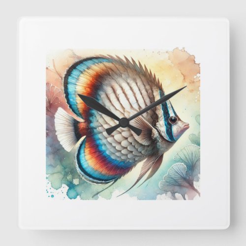Butterflyfish Beauty 240624AREF135 _ Watercolor Square Wall Clock