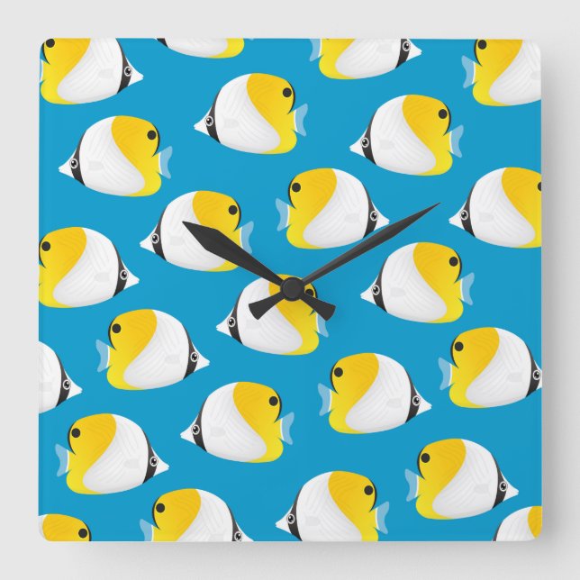 Butterflyfish Square Wall Clock (Front)