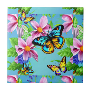 Butterfly's and Flowers Ceramic Tile