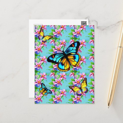 Butterflys and Flowers   Holiday Postcard