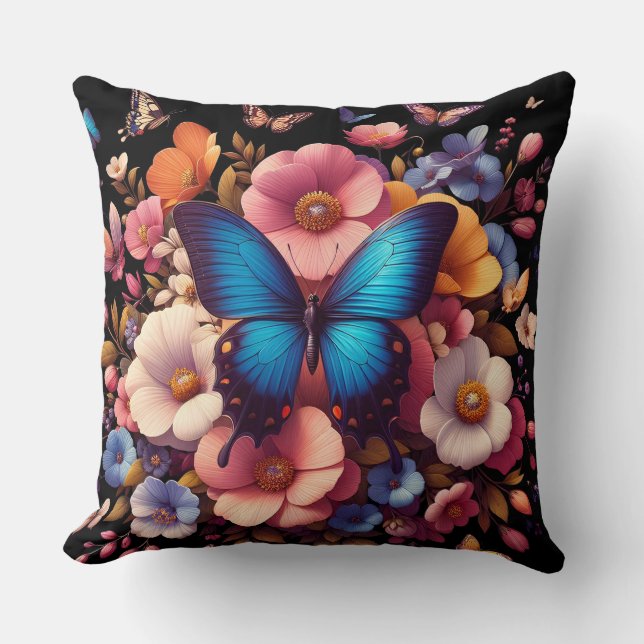 Butterflys and flowers pattern throw pillow (Front)