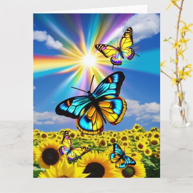 Butterfly's & Sunflowers  Card (Yellow Flower)