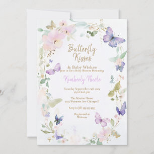 Butterly baby Purple butterflies baby shower Invitation