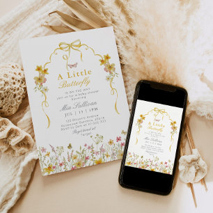Butterly Photo wildflower yellow Baby shower Invitation