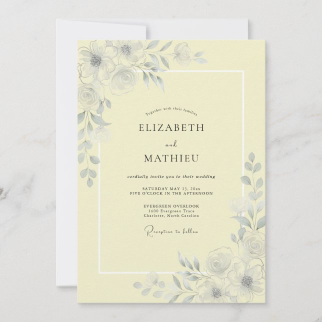 Buttermilk Airy Botanical Wedding Invitation (Front)