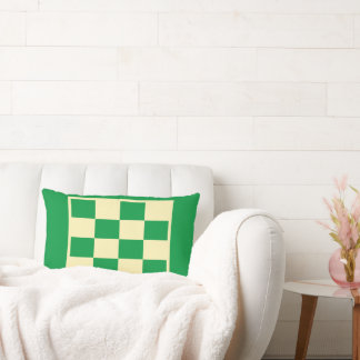 Buttermilk checkered design on green lumbar pillow