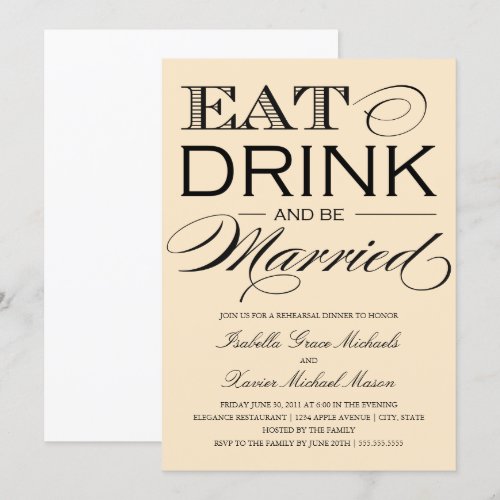 5 x 7 Eat, Drink &amp; Be Married | Rehearsal Dinner Personalized Announcement