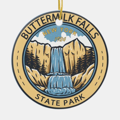 Buttermilk Falls State Park New York Badge Ceramic Ornament