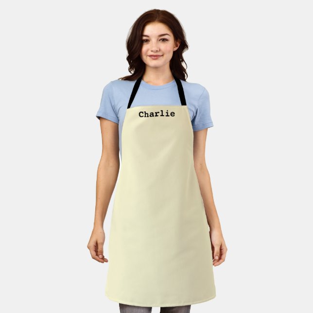 Buttermilk Yellow Ecru Minimal Personalized Apron (Worn)