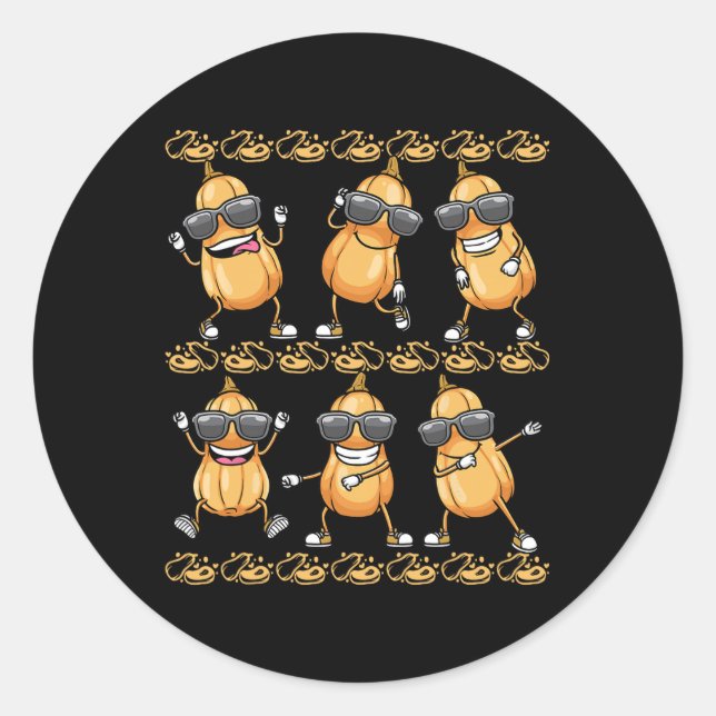 Butternut Squash Dancing Vegan Vegetable  Classic Round Sticker (Front)