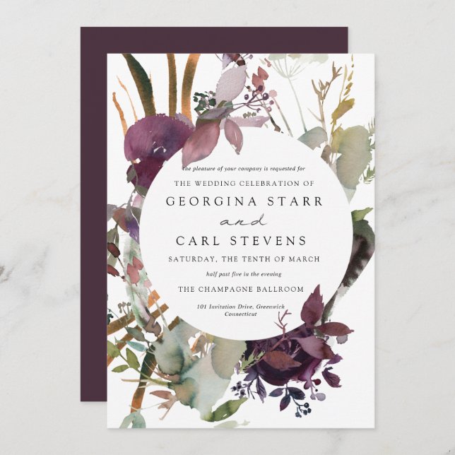 Butterum & Plum Botanical Wedding Invitation (Front/Back)