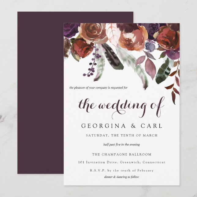 Butterum & Plum Wedding Invitation 1 (Front/Back)