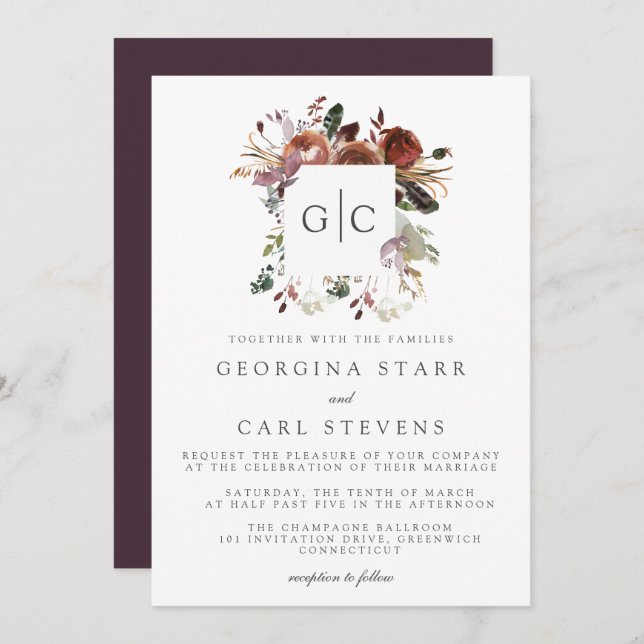 Butterum & Plum Wedding Invitation Monogram (Front/Back)