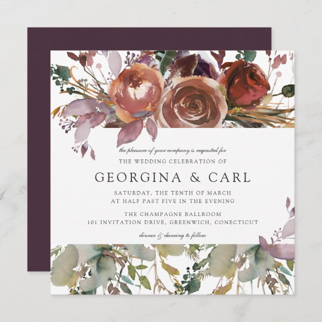 Butterum & Plum Wedding Invitation | Square 1 (Front/Back)