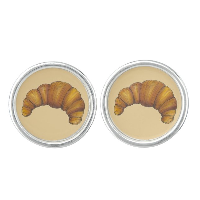Buttery Croissant Crescent French Breakfast Pastry Cufflinks (Front)