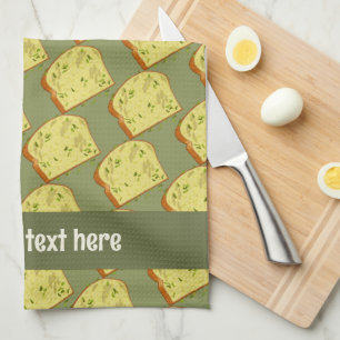 Buttery Garlic Bread with Herbs - Add Name / Text Kitchen Towel