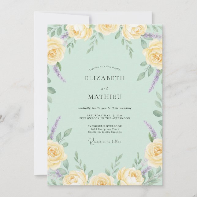 Buttery Minty Rose Wedding Invitation (Front)