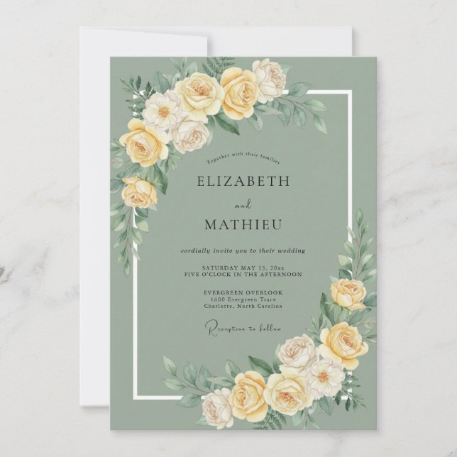 Buttery Yellow Peony Wedding Invitation (Front)