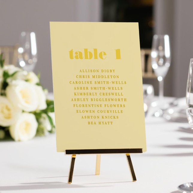 Buttery Yellow Table Number Seating Chart (Buttery Yellow Table Number Seating Chart)