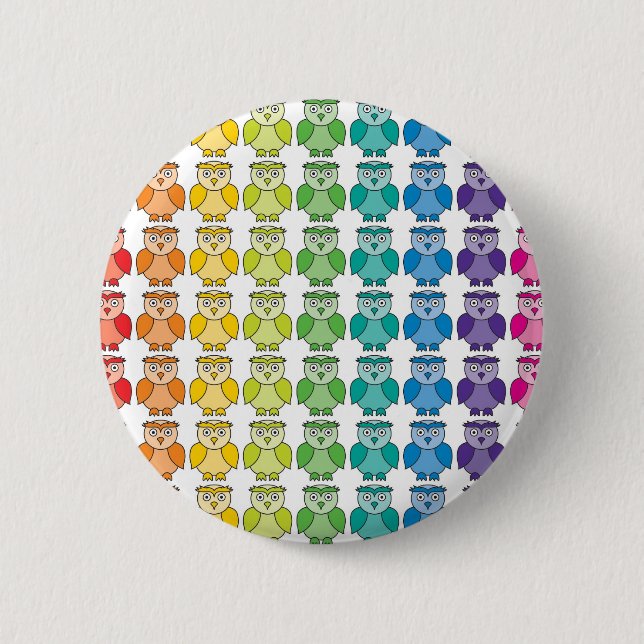 Button Badge - Cute Rainbow Owl Pattern (Front)