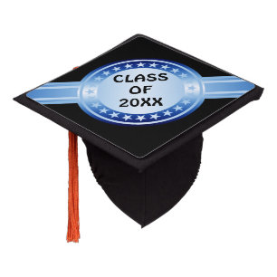 Button / Banner - Stars blue + your ideas Graduation Cap Topper