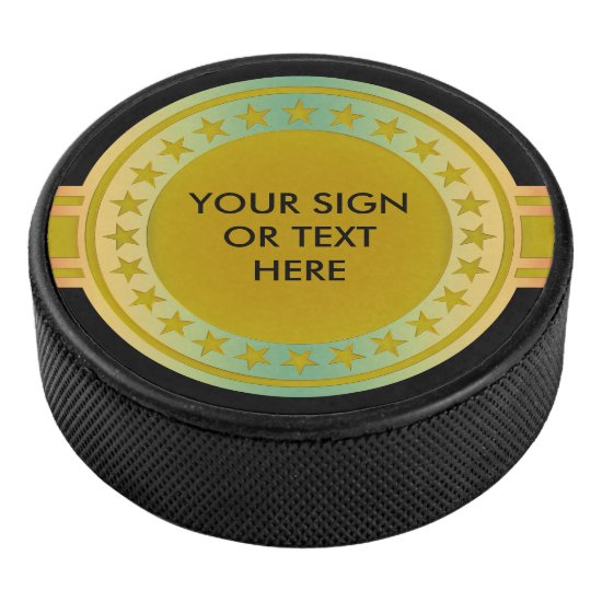 Button / Banner - Stars gold colored + YOURS Hockey Puck