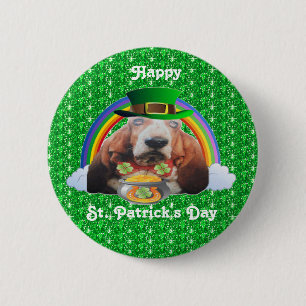 Button Basset Hound Happy St Patrick's Day
