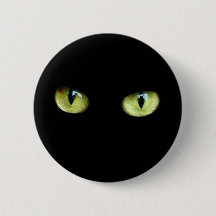 Button black cat green eyes