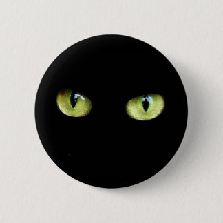 Button black cat green eyes