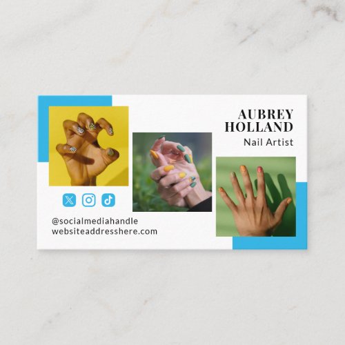 Button Blue Modern Photo Social Media Nail Artist Business Card