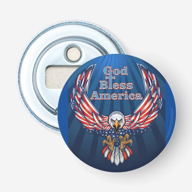 Button Bottle Opener American beautiful Eagle Blue (Front)