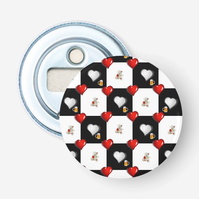 Button Bottle Opener Beer White Teddy Bear (Front)