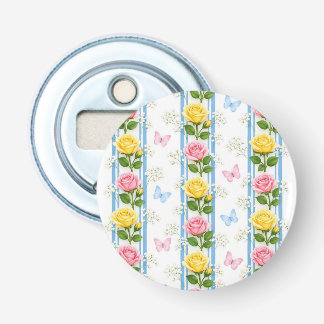 Button Bottle Opener Blue Pink Yellow Rose Floral