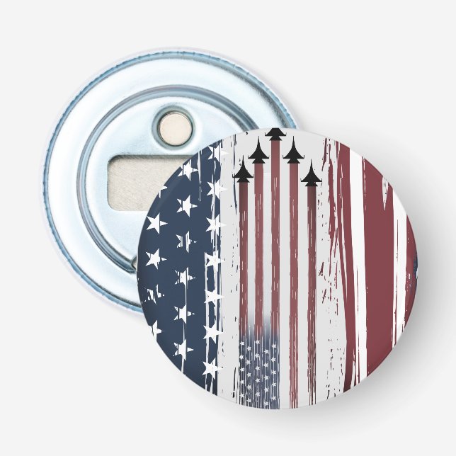 Button Bottle Opener grunge American Flag Aircraft (Front)