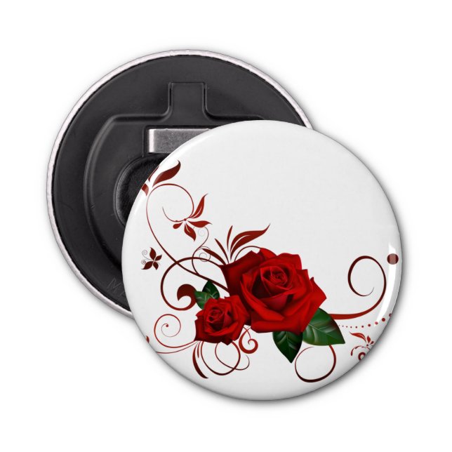 Button Bottle Opener Red Rose (Front)