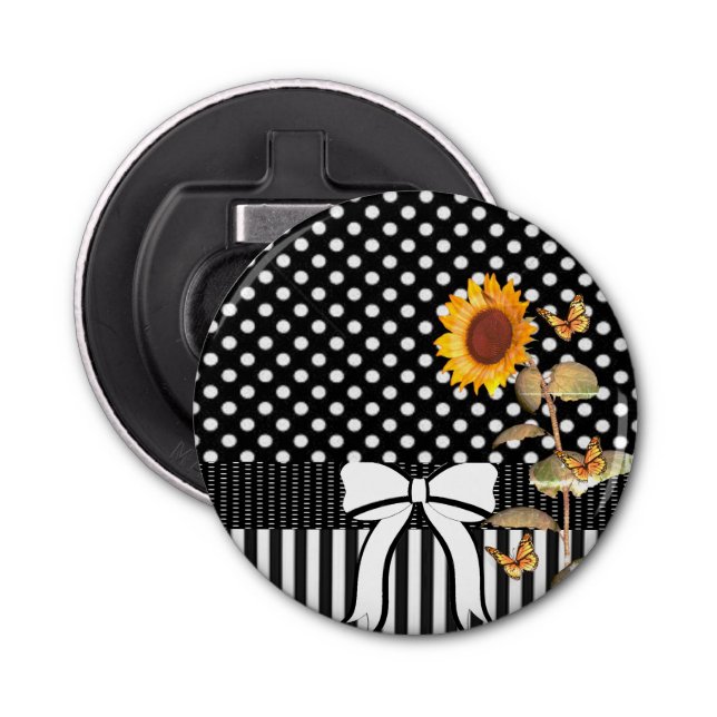 Button Bottle Opener Sunflower Polkadot (Front)