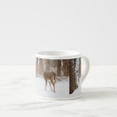 Button Buck Deer in Winter White Snowy Field Espresso Cup (Front Right)