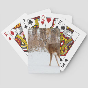 Button Buck Deer in Winter White Snowy Field Poker Cards