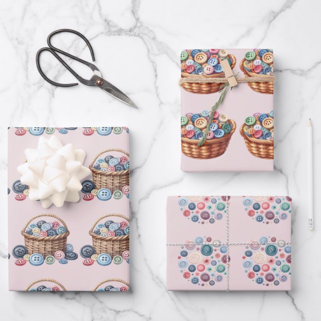 Button Collection Sewing Baskets Wrapping Paper Sheets (Front)