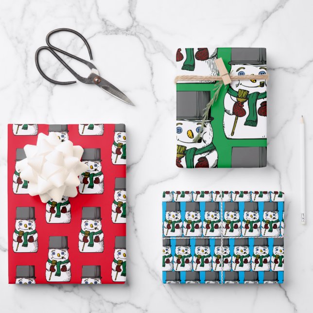 Button Eyed Snowman Wrapping Paper Sheets (Front)