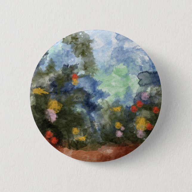 Button, Flowered Path Watercolor Button (Front)