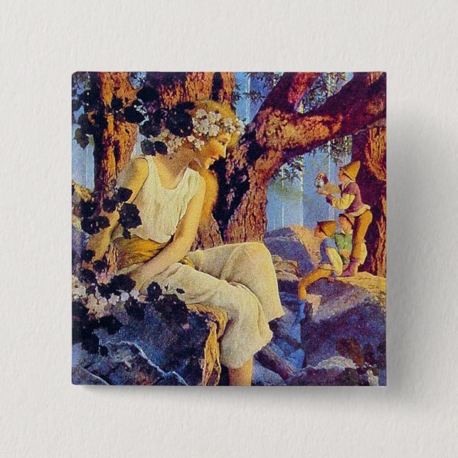 Button: Girl with Elves - by Maxfield Parrish Button (Front)