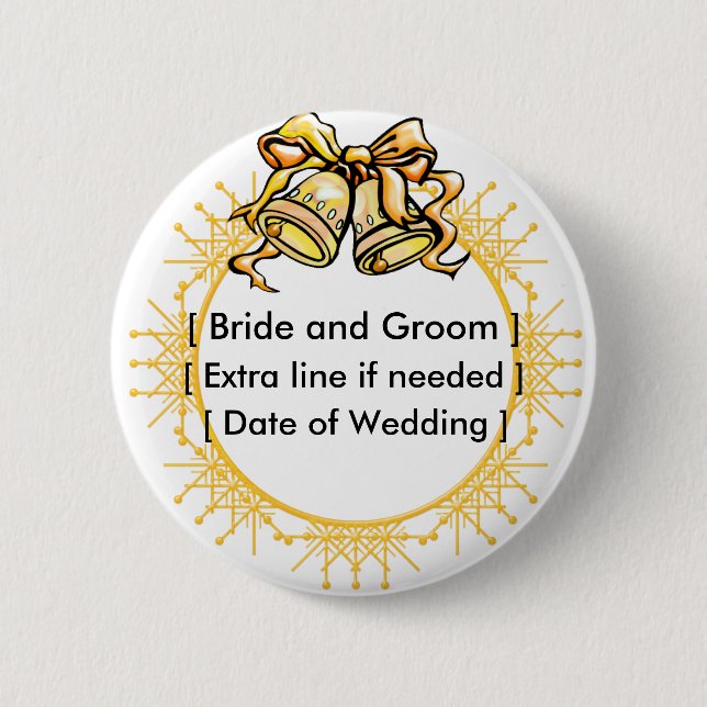 Button: Golden Weddiing Bells - Customized Pinback Button (Front)