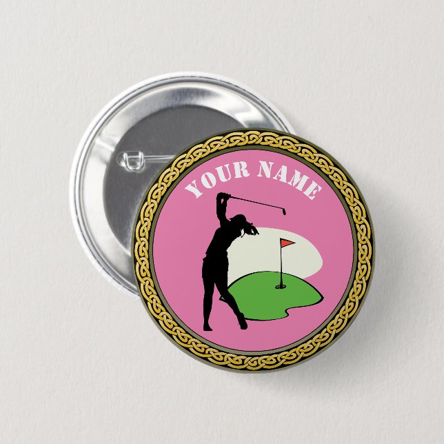 Button-  Golf - Add Name - pink Button (Front & Back)