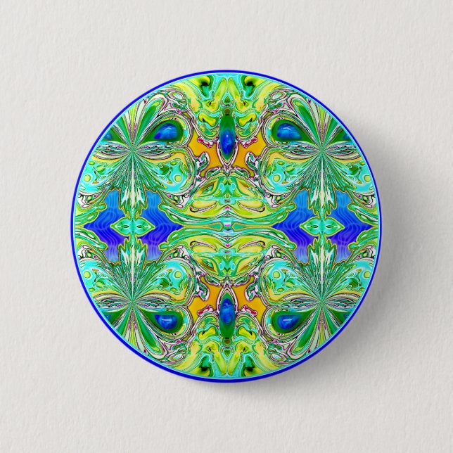 Button: "Green Butterflies with Blue Gemstones" Button (Front)