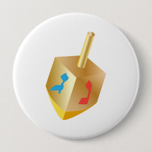 Button Hanukkah Festival Gold Wood Dreidel Hebrew