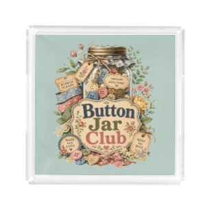 Button Jar Club Cottagecore Sewing Collage Acrylic Tray