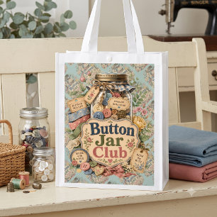 Button Jar Club Cottagecore Sewing Collage Grocery Bag